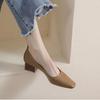 2025 Spring and Autumn High Heels Square Head Thick Heel Soft Leather Light Mouth Single Shoes French Retro Thick Heel 4CM Professional OL Shoes