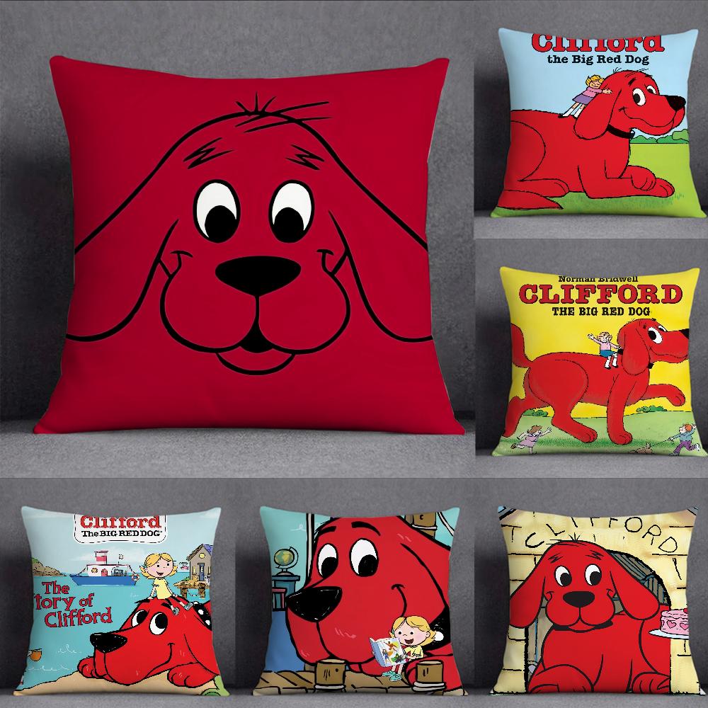 Cartoon Clifford the Big Red Dog Pillow Case Square DoubleSided Printing Short Plush Sofa Cushion Cover Bedroom Bedside Pillow