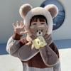 Solid Color Bear Plush Hat With Mask&Scarf Plush Hat with Scarf Children Fleece Hat  Girls