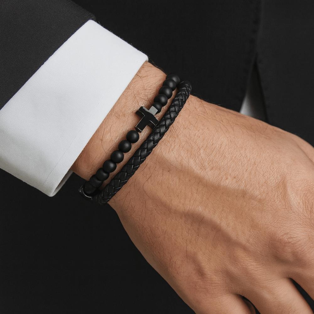 Leather Lava Rock Bead Bracelet Black Inspirational Quotes Bracelets  Husband