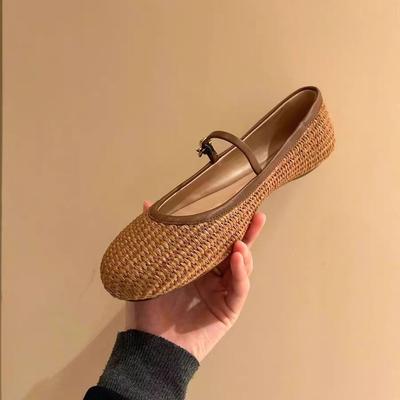 Версия из овчины нишевый стиль соломенные мягкие подошвы одинарные туфли женские весенние ремешок с пряжкой Мэри Джейн женские туфли балетки