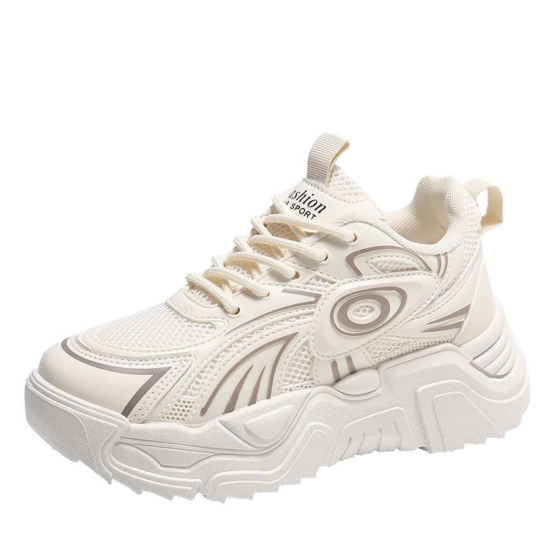 Мода 2024 года. Новые туфли для пап с круглым носком и толстой подошвой из сетки, дышащие и увеличивающие рост. Удобная женская спортивная обувь. Модная обувь.