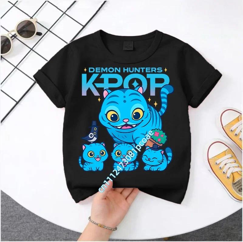 2026 Children's girls' K-pop demon hunter printed T-shirt, summer children's clothing, movie-themed T-shirt, short-sleeved top