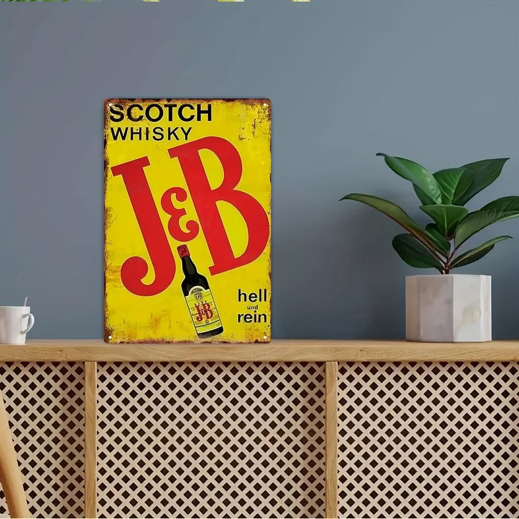 2D Плоский, 1 шт. Винтажная металлическая табличка на стену - 8x12 дюймов, Железный деревенский декор с виски Scotch Whisky & JB, Ретро, с изображением бутылки виски, Традиционный