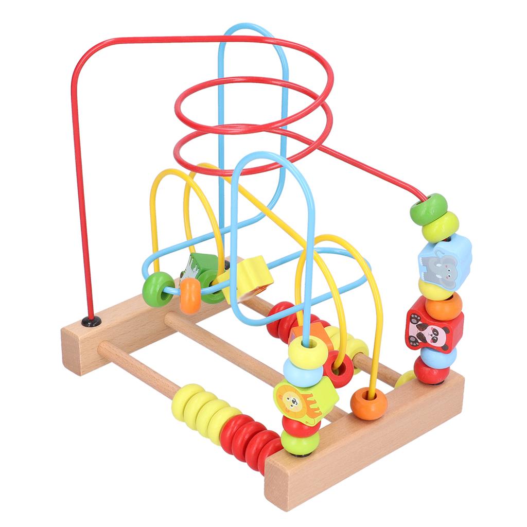 Wooden Bead Maze Game Bright Color Cartoon Early Educational Learning Beads Toy