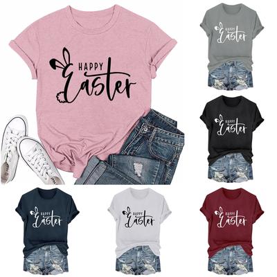 Женская модная пасхальная принтованная повседневная плиссированная круглая футболка с коротким рукавом