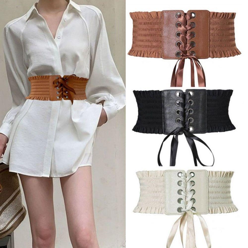 PU Leather Corset Waist Belt Stretchy Waist Bands Body Shapewear  For Skirts Dress Top Clothes
