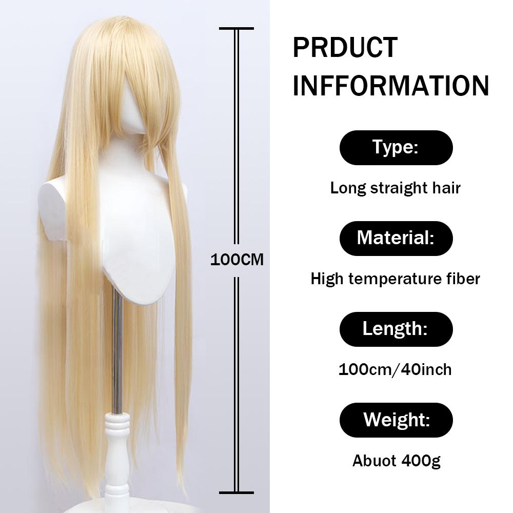 100cm Long Synthetic Cosplay Anime Wig Blonde Blue Red Pink Purple Hair For Party With Bangs Cosplay Wigs For Women