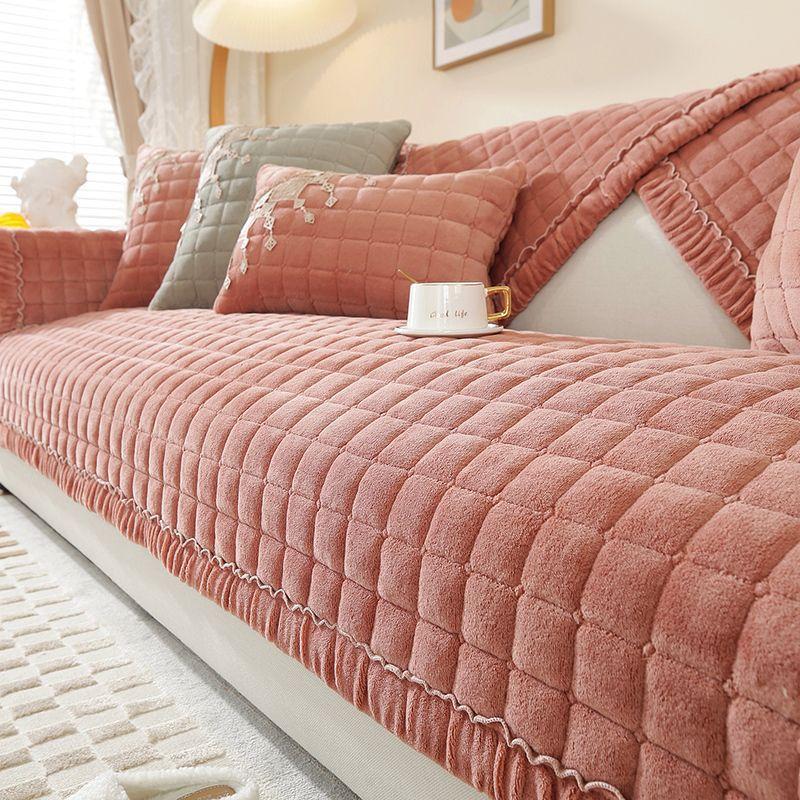 Зимняя нескользящая плюшевая диванная подушка, утолщенная фланелевая подушка в клетку, кожаная спинка дивана, подлокотник, бархатное полотенце для дивана на заказ