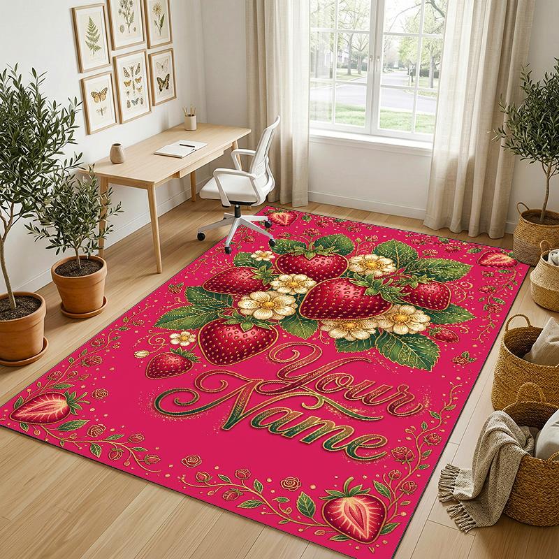 Floral Garden Theme Crystal Velvet Rug Personalized Custom Name Text Soft Floor Mat Home Decor