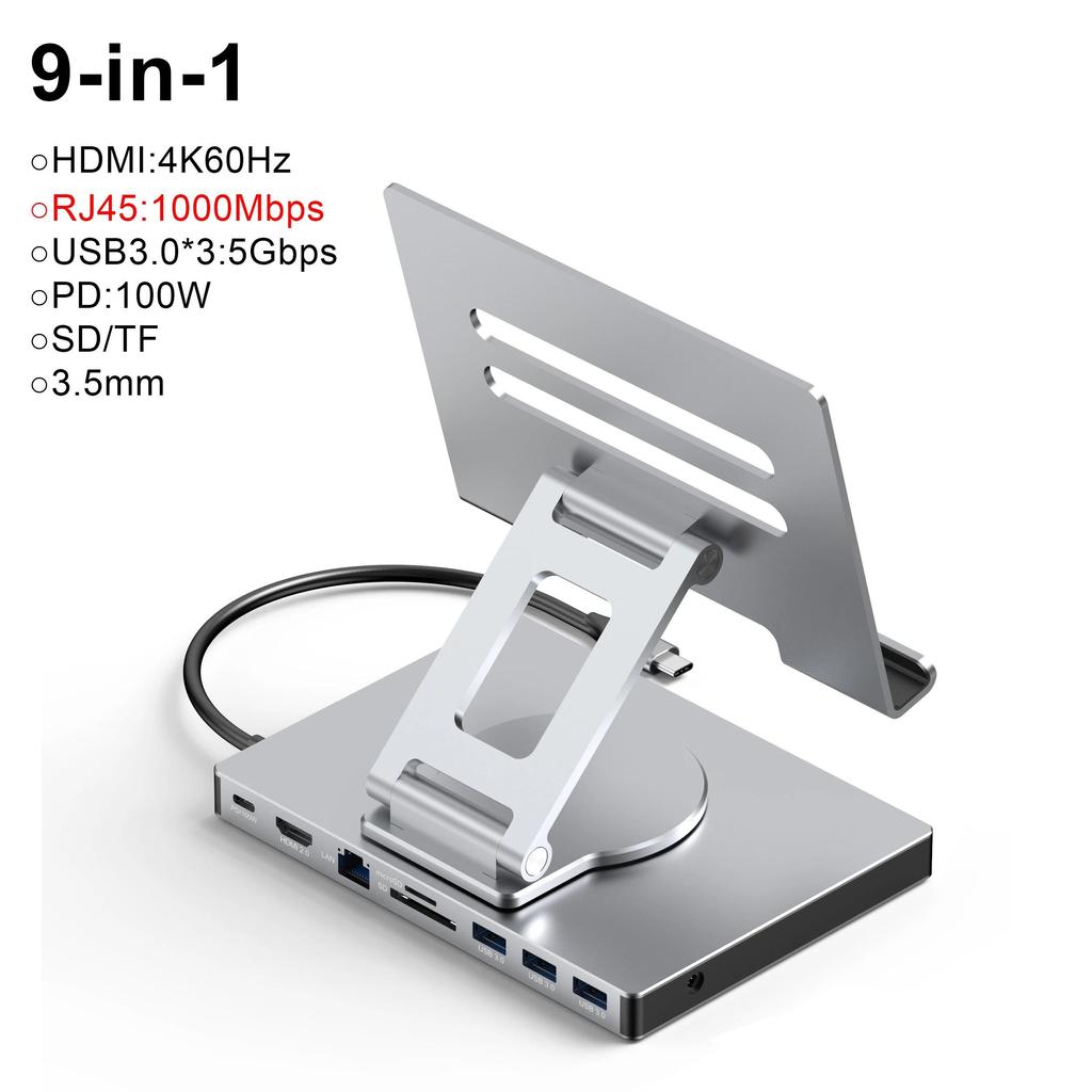 9 в 1 док-станция типа C, держатель планшета, USB C HUB 4K60Hz HDMI USB3.0 5 Гбит/с 1000 Мбит/с Ethernet, подставка для передачи данных для ПК, ноутбука