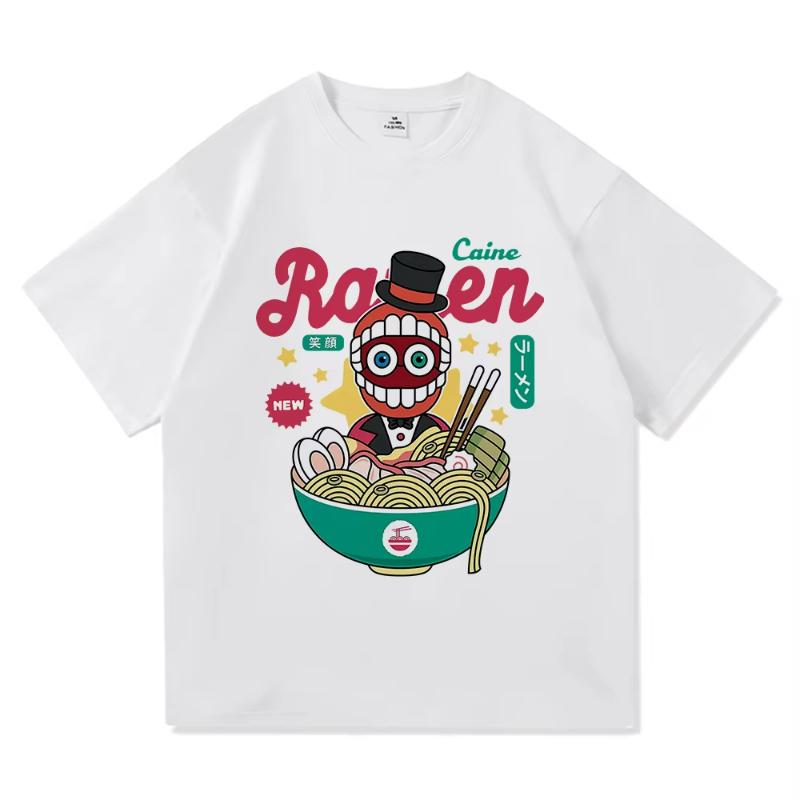 Футболка Amazing Digital Circus Jax Ramen, модная женская футболка Caine Pomni, футболка унисекс с милым кроликом и лапшой, хлопковая футболка.