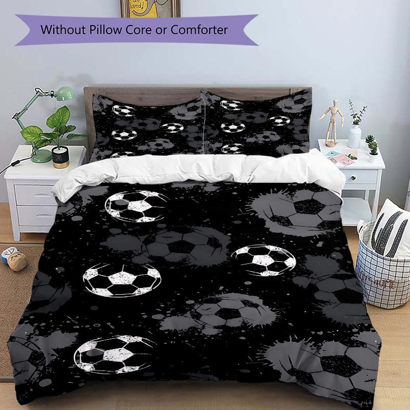 3pcs Soccer Balls Bedding Set, Includes 1 Comforter + 2 Pillowcases, Without Pillow Inserts, Soft Comfortable, Lightweight Breathable, Print