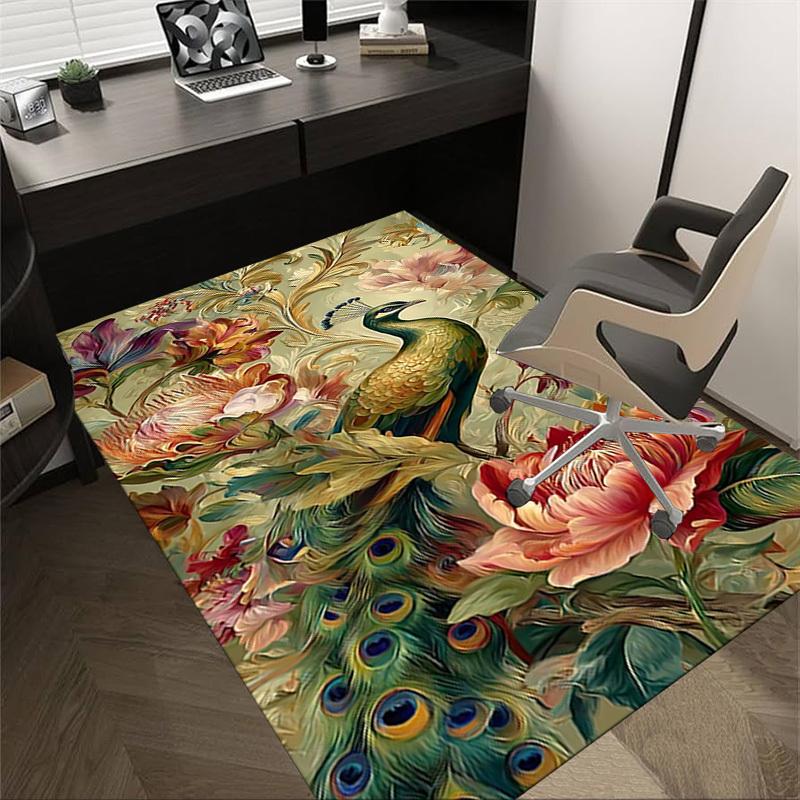 1PC peacock flowers Extra Large Non Slip Floor carpet, Office, family, bedroom Large Area Rug Indoor Rugs, Vibrant Colors