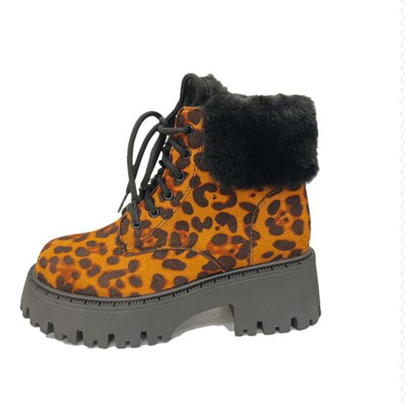 Leopard Platform Women Snow Ankle Boots Fashion Mid Heels Boots Leather Designer Shoes 2024 Trend Winter New Dress Botas Mujer