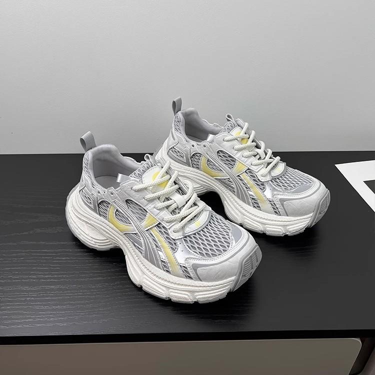 Женские кожаные кроссовки на платформе «папины кроссовки» 2025 новая летняя дышащая сетчатая повседневная спортивная обувь универсальные кроссовки женская обувь