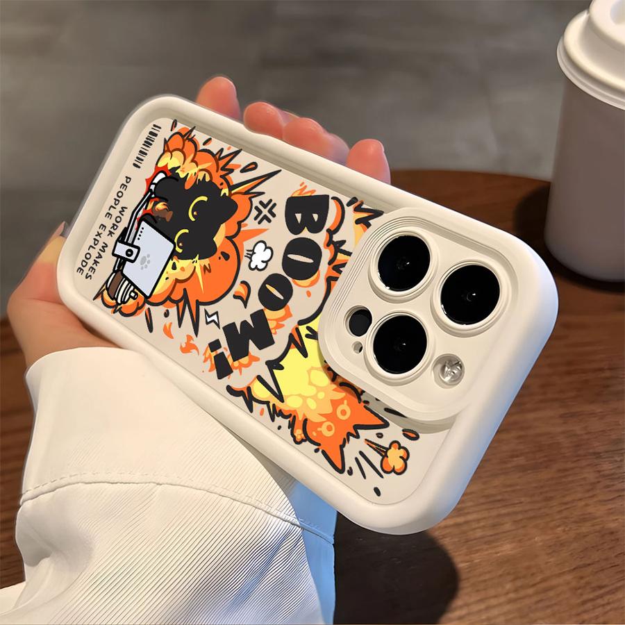 Чехол для Apple iPhone 11 15 Pro Max 14 Plus 13 12 16 Ударопрочный Силиконовый Funda Чехол для телефона Мультяшный Черный Кот Взрыв