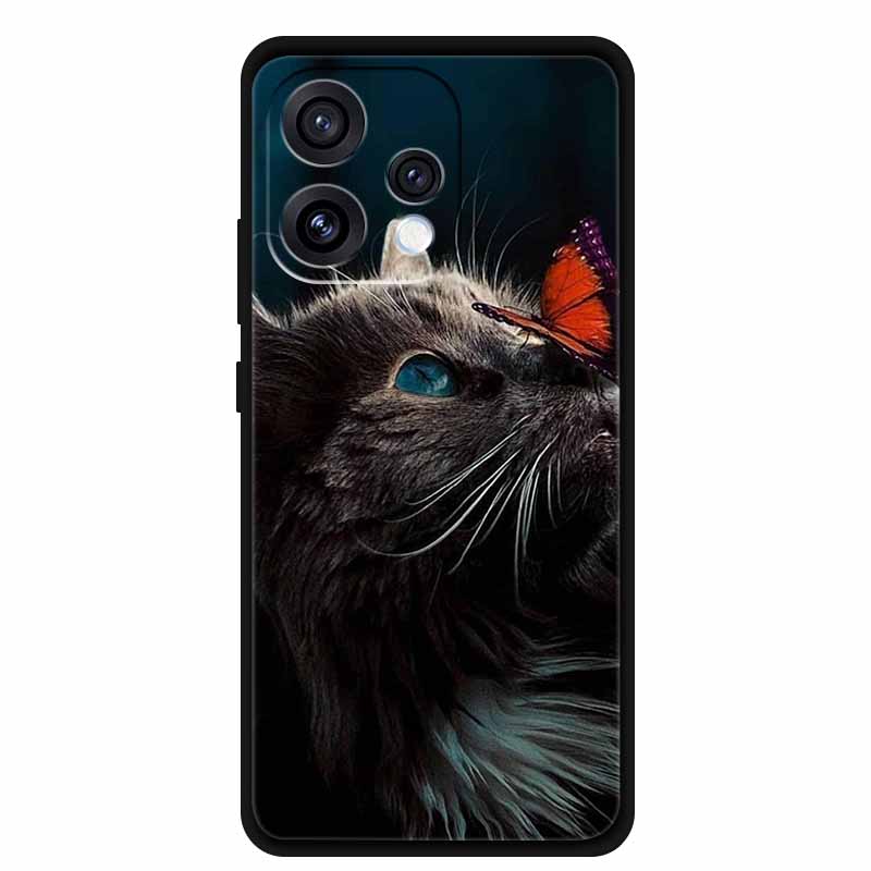 Чехол для Oppo Reno15 5G 6.59" Милый Кот Черный Край Мягкий Силикон Волк Задняя Крышка Телефона Для Oppo Reno 15c 5G Защитный Лев Funda