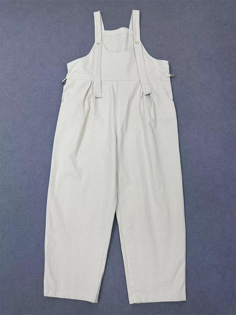 Johnature Retro Cargo Bib Bodysuits Women Autumn Casual Comfortable Loose Straight Leg Sleeveless Simple Jumpsuits