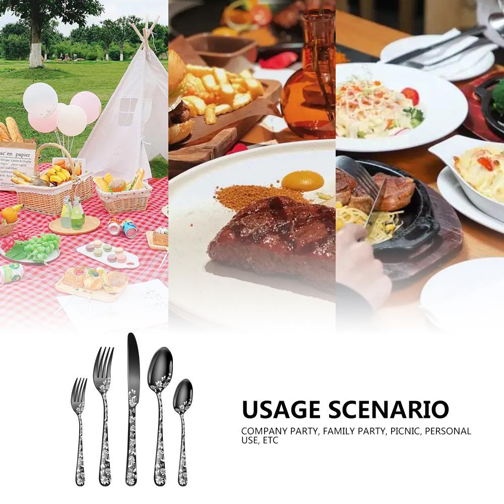 20 шт., набор столовых приборов из нержавеющей стали 410, черный, золотой, нож из нержавеющей стали, вилка, ложка, столовая посуда, набор столовых приборов, праздничная кухонная посуда, подарок