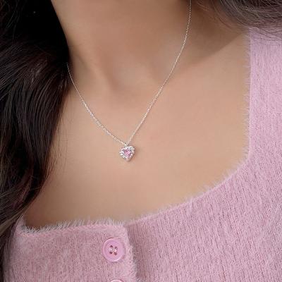 Ожерелье Love из розового циркония, женское, легкое, роскошное, нишевое, индивидуальное, нестандартная, в форме сердца, цепочка из нержавеющей стали на ключицу