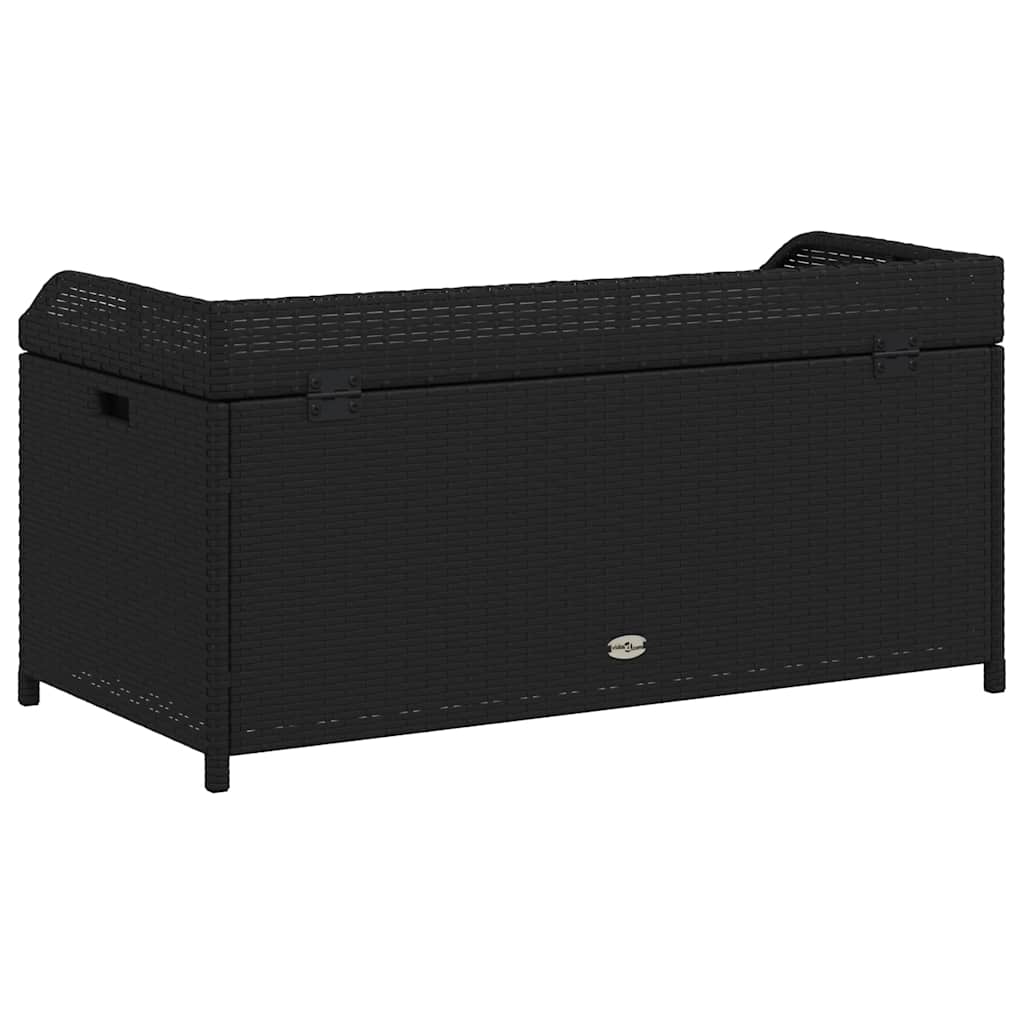 Storage Bench Black 100x50x52 cm Poly Rattan Acacia Wood