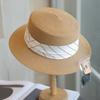 Simple Striped Day with Flat Top Straw Top Hat British Casual Beach Sunscreen Fashion Straw Hat Spring and Summer Women