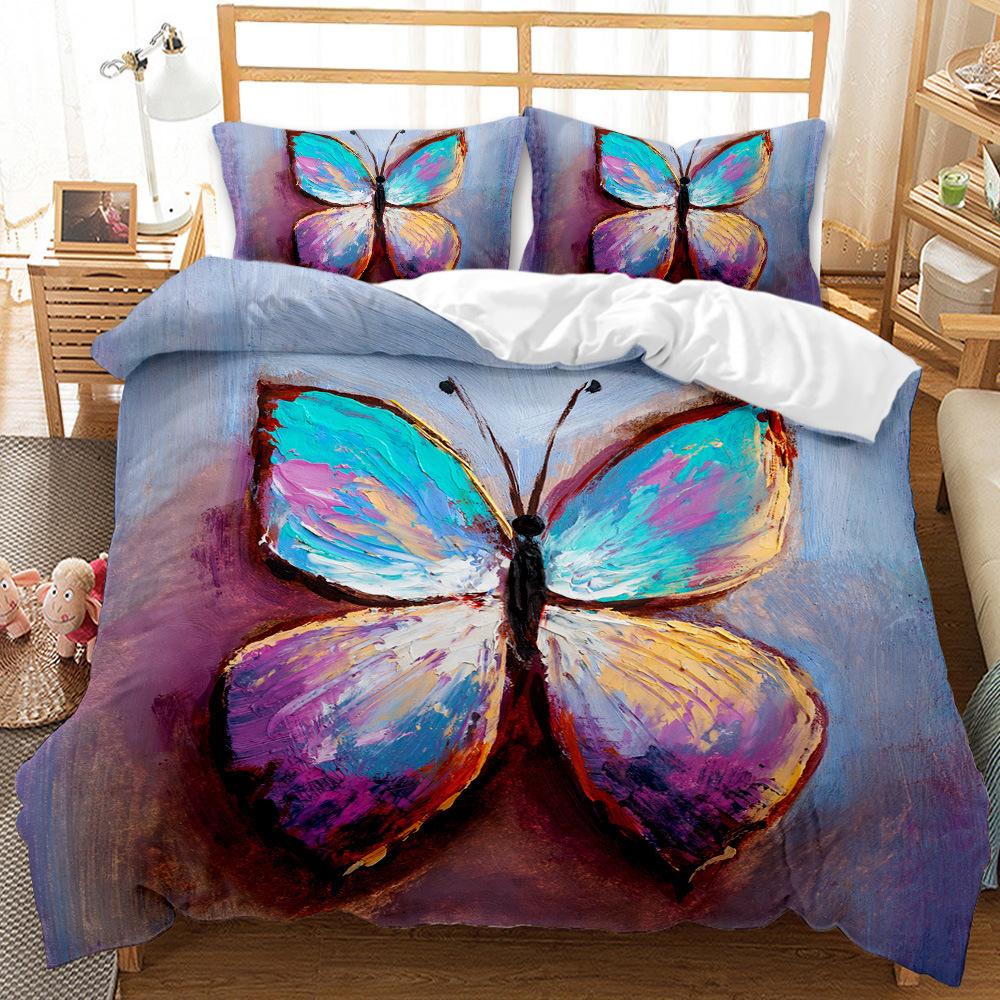 Butterfly Duvet Cover Set Oil Painting Yellow Blue Colour Animals Comforter Cover King Queen For Kid Girl Polyester Bedding Set