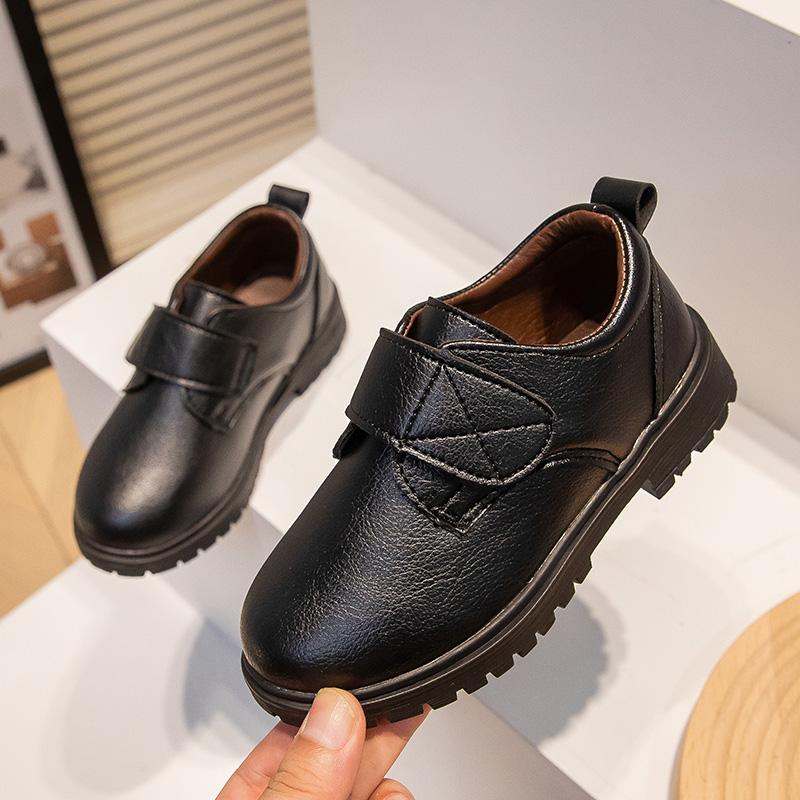 2024 New Versatile Soft Black Uniform School Shoes for Boys Hook & Loop Kids Fashion Spring Children Leather Shoes Drop Shipping