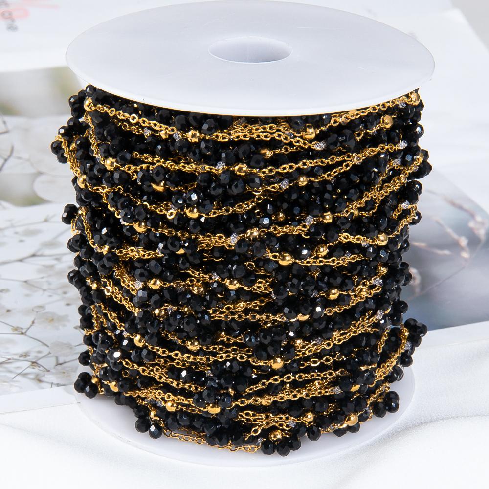 2Meters 1Meter Stainless Steel Black Crystal Flower Chains Natural Stone Beaded Chains for Necklace Earrings DIY Jewelry Making