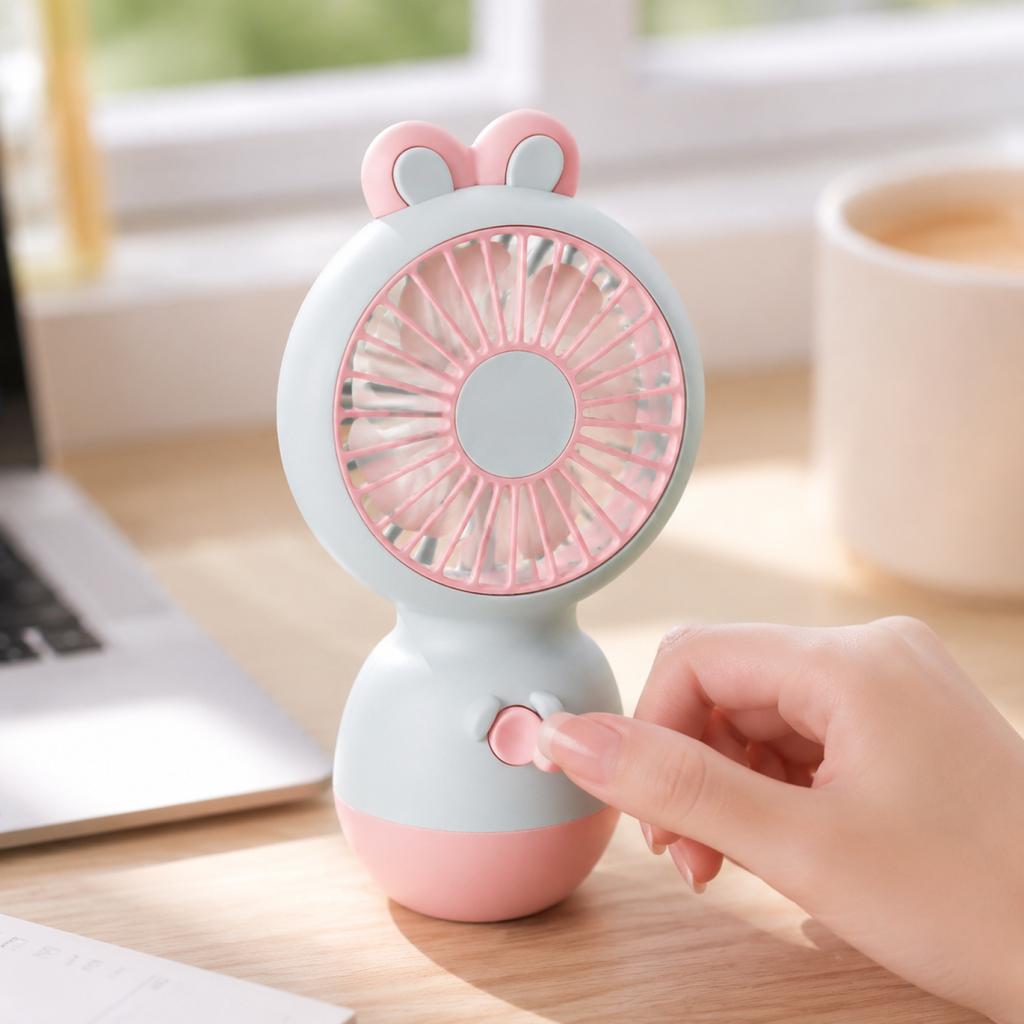 Portable Rechargeable Desktop Fan with Cute Rabbit Design USB Powered Small Personal Fan for Office Home Travel Use