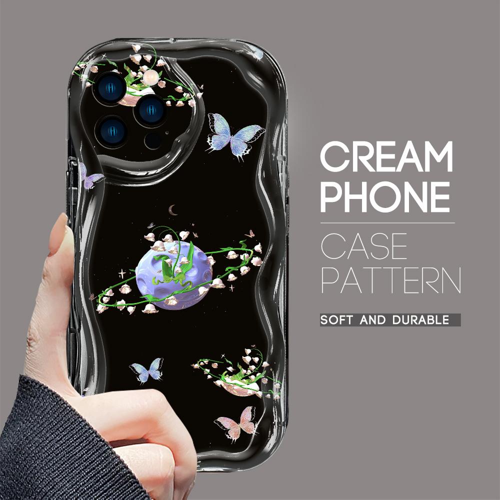 Для iPhone 16 15 14 13 12 Pro Max Samsung S24 Ultra S23 S22 Plus Redmi Note 13 Pro Цветочный кремовый текстурный чехол волнистый край мягкий силиконовый чехол для телефона