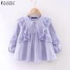 Ayollar Vintage Dumaloq Bo'yinli Ruffles 3/4 Yengli To'rli Bluzkalar