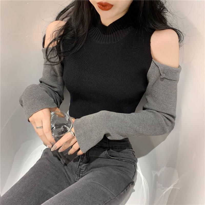 Пуловер с цветными блоками, свитера, модный повседневный сексуальный джемпер, женский тонкий свитер