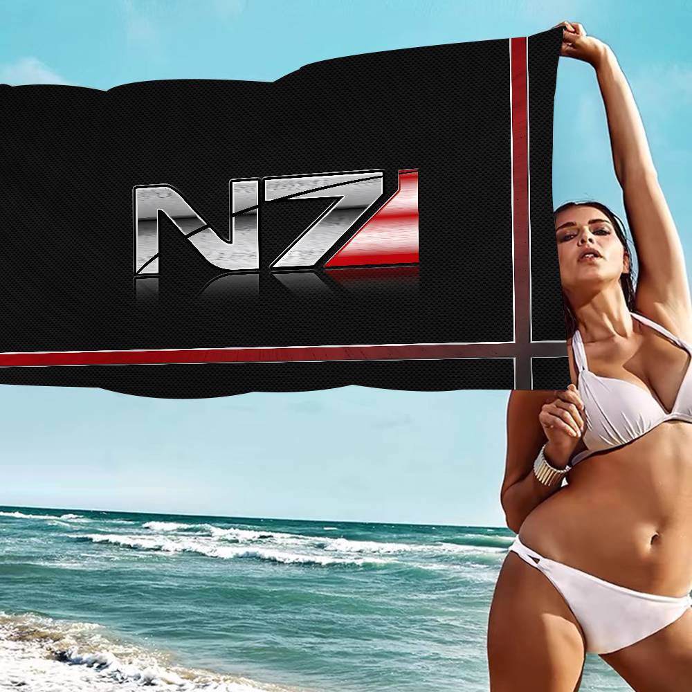 Плед из микрофибры Mass Effect N7 Быстросохнущие пляжные полотенца Большой размер с принтом Супервпитывающее полотенце-плед для бассейна