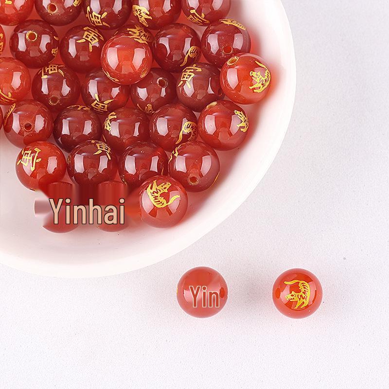 Браслет и подвеска из красного агата с бусинами знаков зодиака и разделительными бусинами-бочонками для DIY