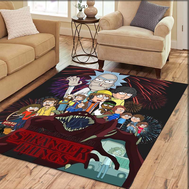 Ricky and Morty cartoon character non-slip and stain-resistant printed rug, suitable for doorways, bedrooms, and home décor.