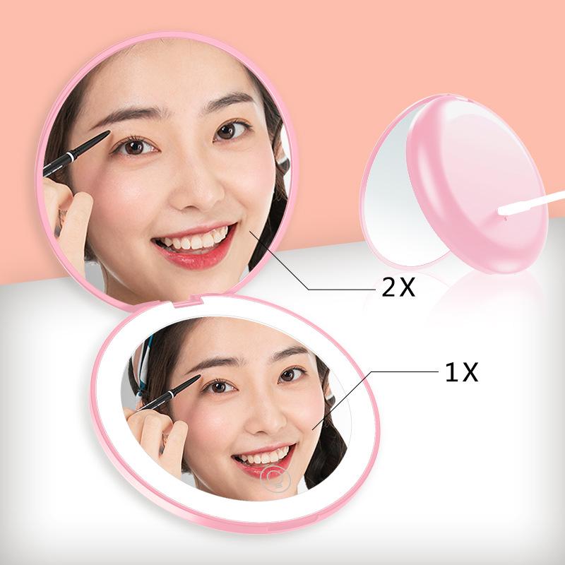 Portable Rechargeable LED Makeup Mirror with Stepless Dimming, Double-Sided Folding Design, Ideal for Travel