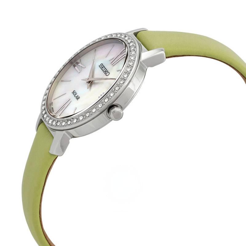 Seiko Женские часы с кварцевым механизмом и кожаным ремешком, солнечная зарядка, 30 мм, SUP463