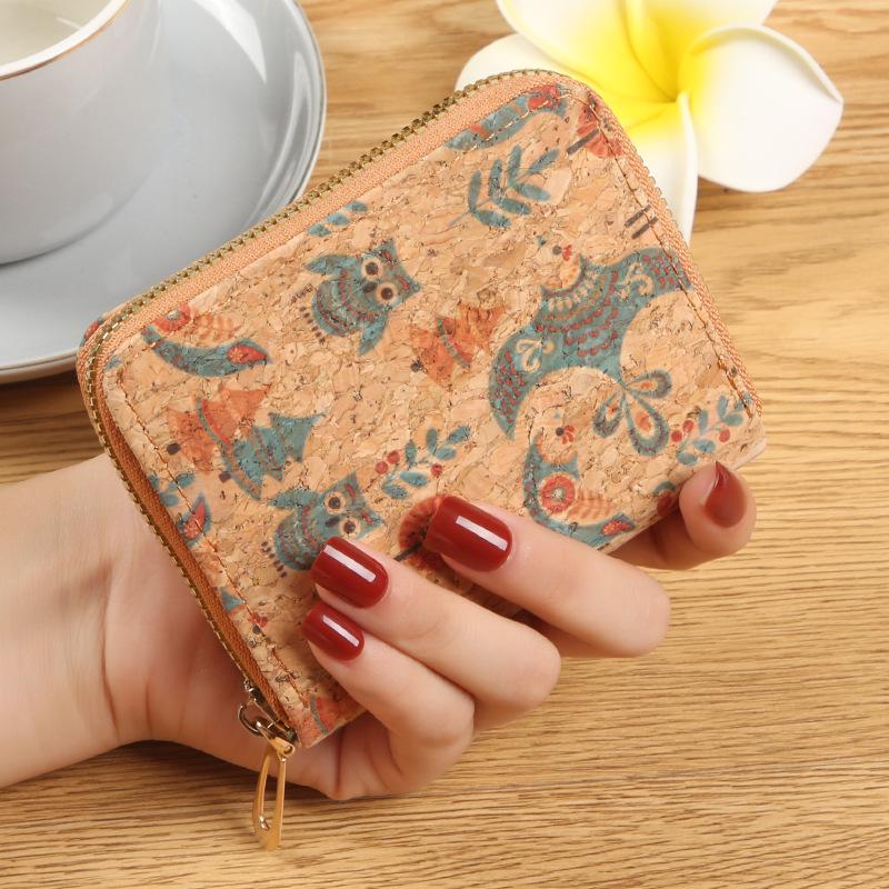 Женский кошелек для монет и визитница с ретро-принтом - Кошелек с текстурой пробки 2025