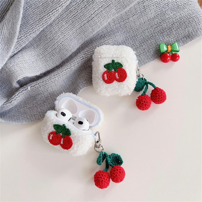 Осенне-зимний плюшевый чехол для наушников AirPods 4 с вишней для Apple Pro 2 3-го поколения, Bluetooth-защитный чехол, милая женщина