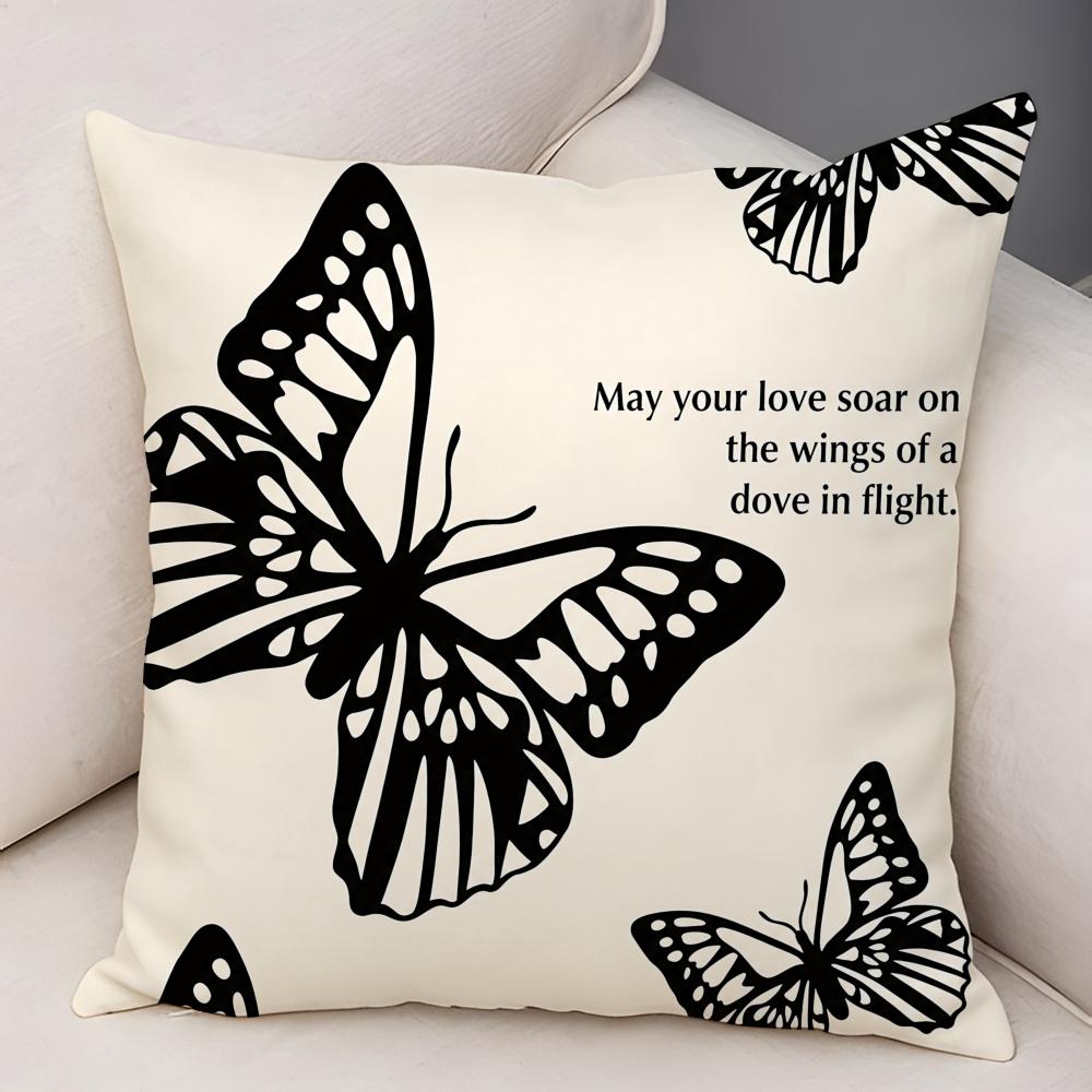 Cute Retro Butterfly Cushion Cover Natural Linen Organic Fabric DoubleSided Printing Breathable For Decor