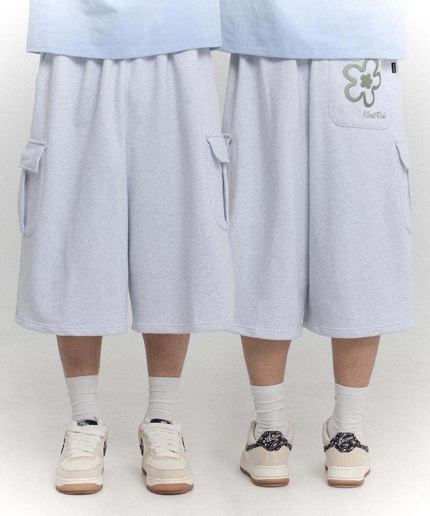 WAIKEI Cargo Bermuda Sweatpants Melange White