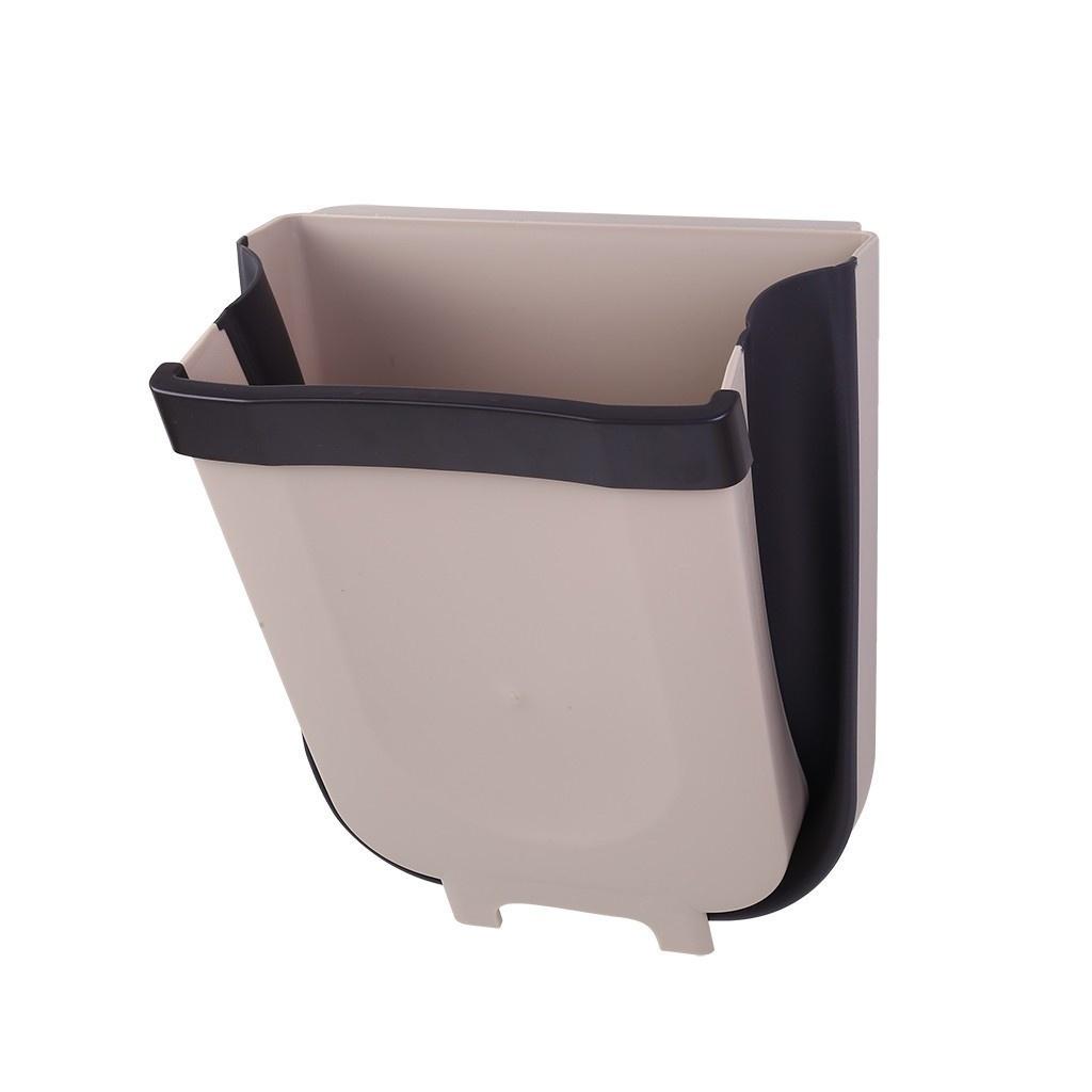 Folding Trash Can Kitchen Cabinet Door Hanging Waste Bin Wall Mounted Trashcan Space Saving Garbage Box for Bathroom Toilet Waste Storage(Size S/L)