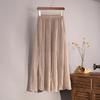 Spring Summer Vintage Solid Pleated Long Skirts Cotton Linen Maxi Skirt for Women Elastic Waist Boho Beach Skirt A-Line Skirt