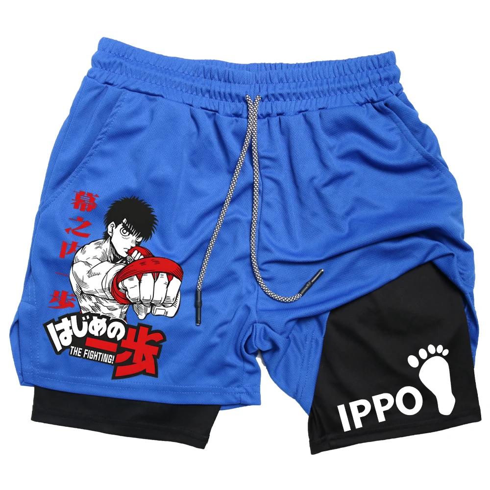 IPPO Аниме Спортивные Шорты Мужские Боксерские Готические Манга 2 в 1 Компрессионные Функциональные Шорты Быстросохнущие Спортивные Короткие Штаны Летние