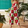 Women's Casual Loose Jumpsuit Christmas Print Wide Leg Jumpsuit Sleeveless With Pockets