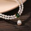 Gift Green Crystal Double Layer Pendant Choker Clavicle Chain Women Necklace Korean Style Necklace