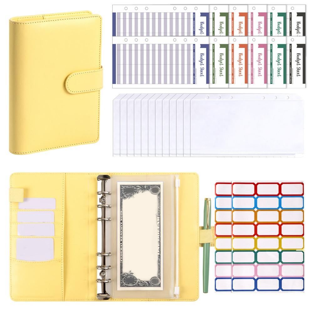 A6 Cash Budget Ledger Magnetic Button PU Leather Folder Loose-leaf Notebook School