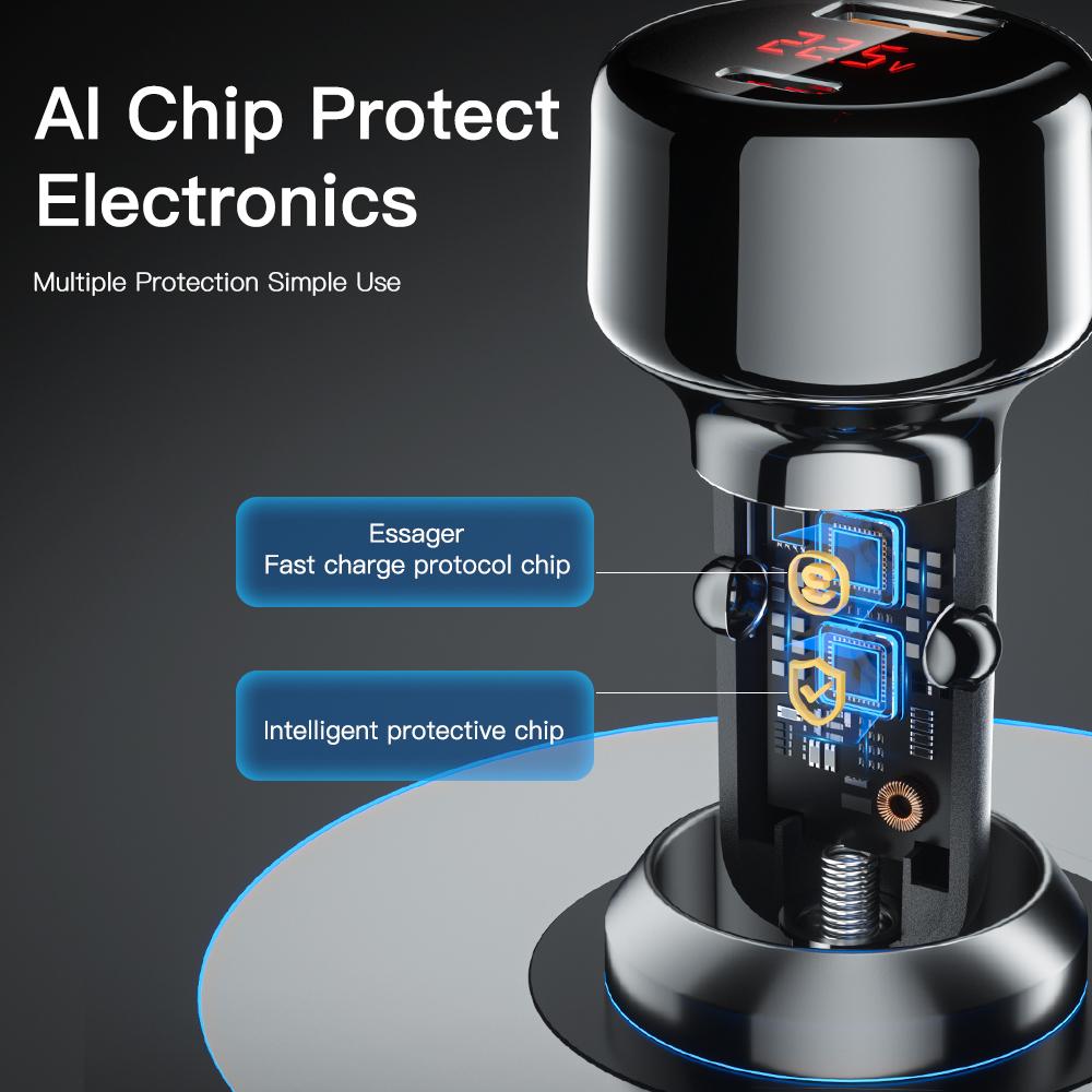 Essager 65 Вт Автомобильное зарядное устройство Usb C Qc3.0 4.0 Pd3.0 Зарядное устройство для телефона Автомобильное зарядное устройство Быстрая зарядка для Iphone14 13 Samsung Xiaomi Быстрая зарядка